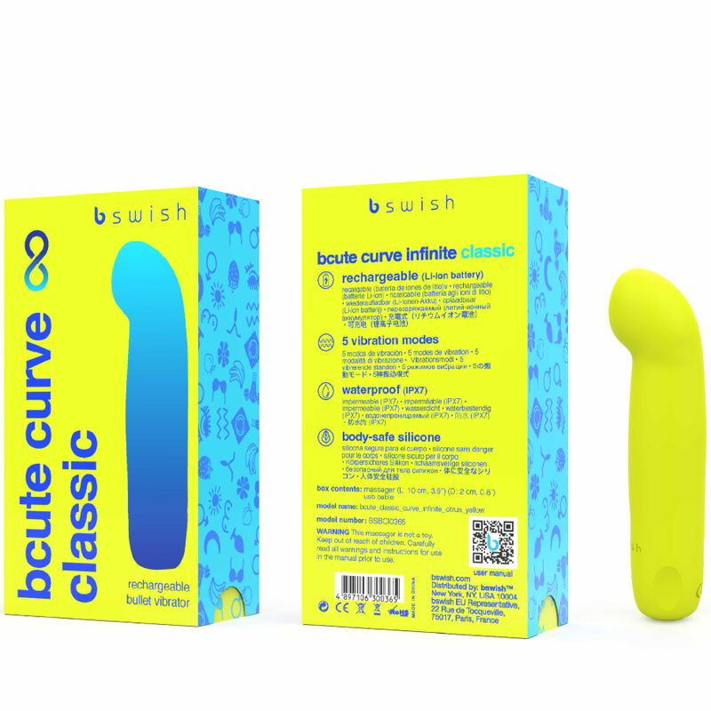 B SWISH – VIBRATEUR EN SILICONE RECHARGEABLE BCUTE CURVE INFINITE CLASSIC JAUNE