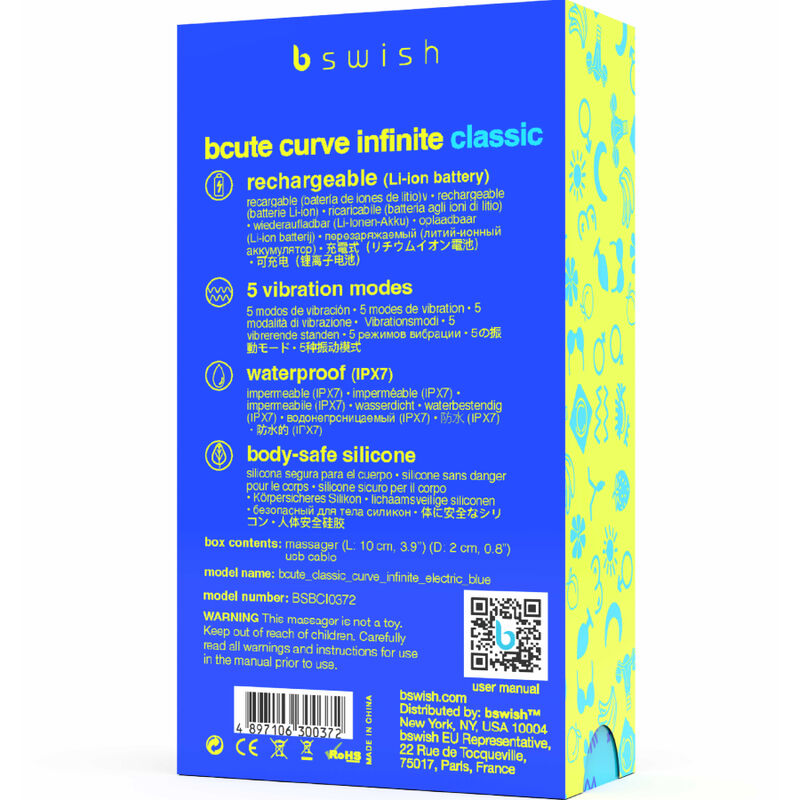 B SWISH – VIBRATEUR RECHARGEABLE BCUTE CURVE INFINITE CLASSIQUE BLEU SILICONE