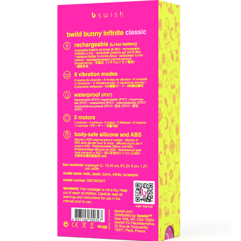 B SWISH – VIBRATEUR RECHARGEABLE CLASSIQUE BWILD BUNNY INFINITE SILICONE ROSE