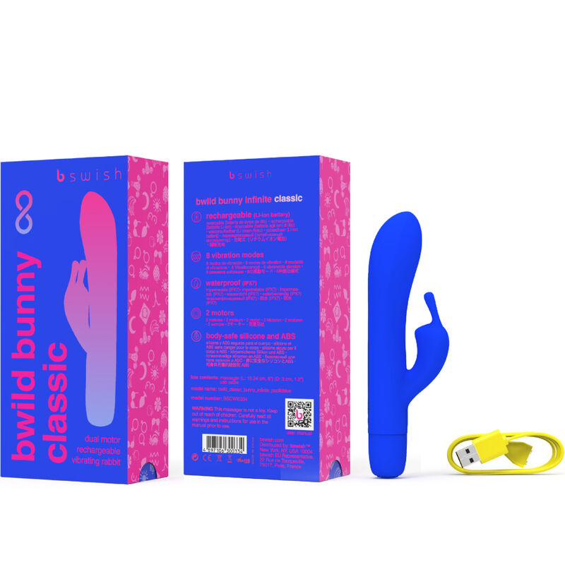 B SWISH – VIBRATEUR RECHARGEABLE CLASSIQUE BWILD BUNNY INFINITE SILICONE BLEU