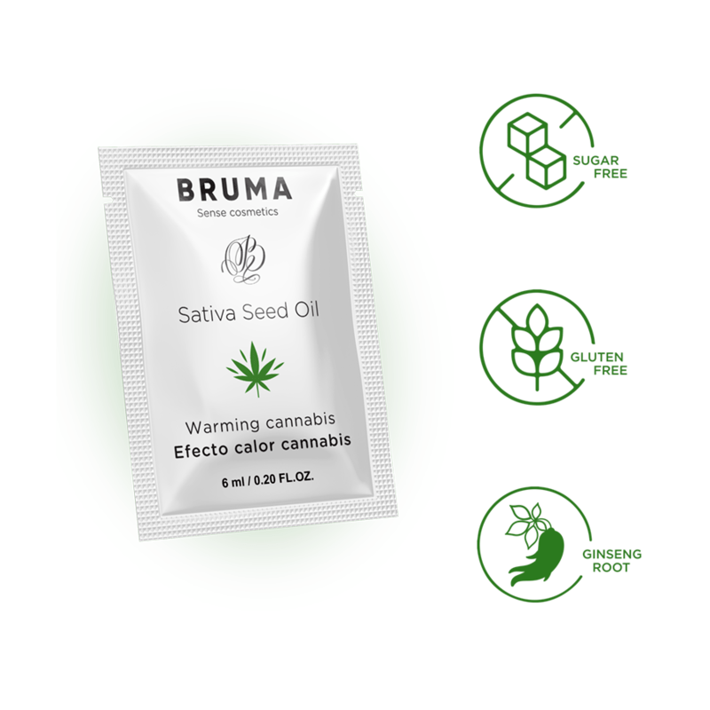 BRUMA – HUILE DE GRAINES DE SATIVA GEL GLISSANT RÉCHAUFFANT SAVEUR DE CANNABIS 6 ML