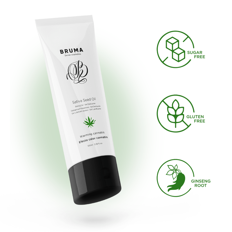 BRUMA – HUILE DE GRAINES DE SATIVA GEL GLISSANT RÉCHAUFFANT SAVEUR DE CANNABIS 100 ML