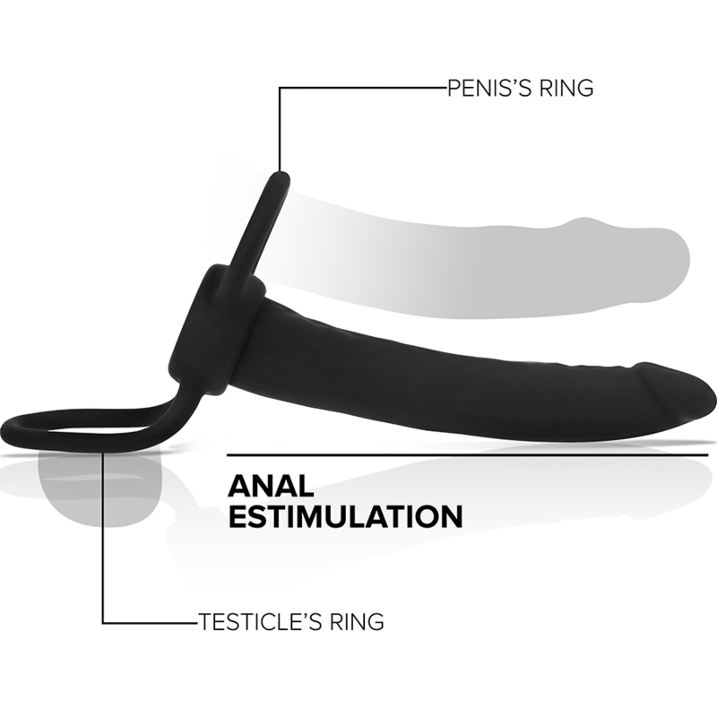 MYTHOLOGY – GODE ANAL COBI ONYX AVEC ANNEAU DE BITE ET TESTICULE 13 CM EN SILICONE