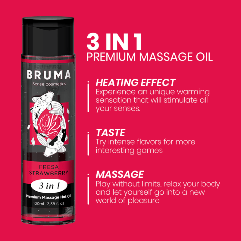 BRUMA – HUILE DE MASSAGE PREMIUM EFFET CHALEUR SAVEUR FRAISE 3 EN 1 – 100 ML