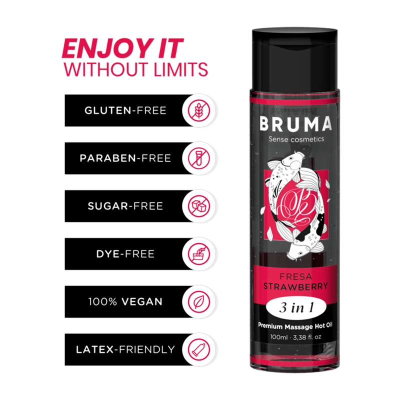 BRUMA – HUILE DE MASSAGE PREMIUM EFFET CHALEUR SAVEUR FRAISE 3 EN 1 – 100 ML