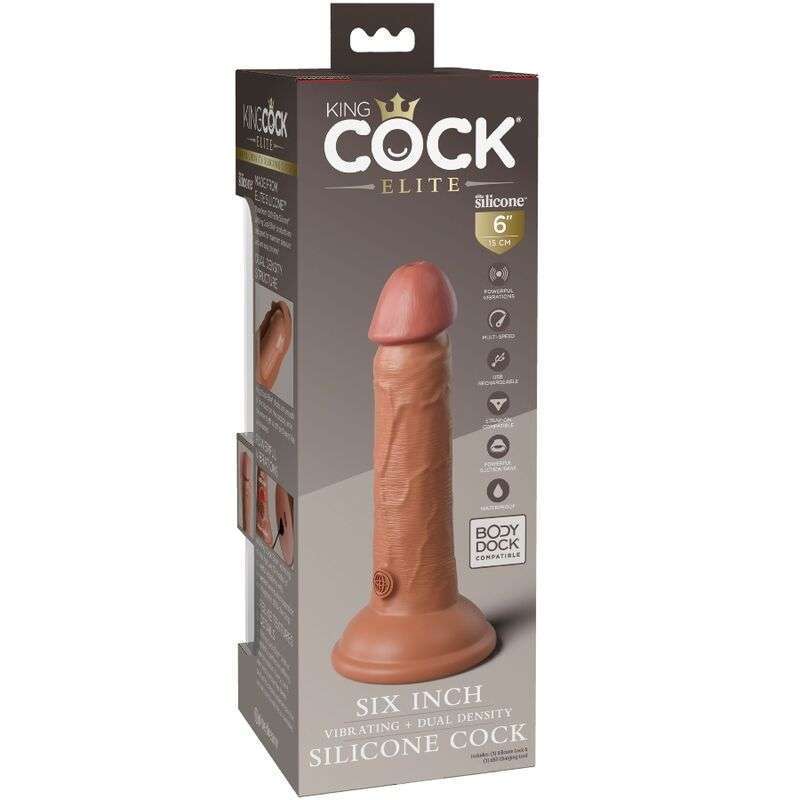 KING COCK – ELITE GODE RÉALISTE VIBRANT  SILICONE 15.2 CM CARAMEL