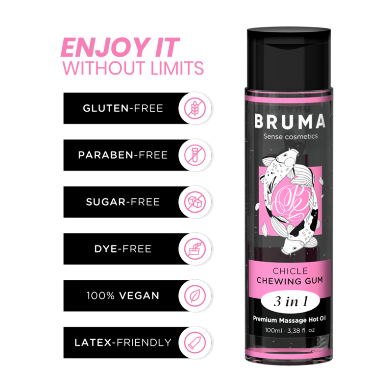 BRUMA – HUILE DE MASSAGE PREMIUM EFFET CHALEUR SAVEUR GOMME 3 EN 1 – 100 ML