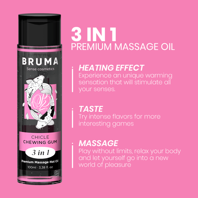 BRUMA – HUILE DE MASSAGE PREMIUM EFFET CHALEUR SAVEUR GOMME 3 EN 1 – 100 ML