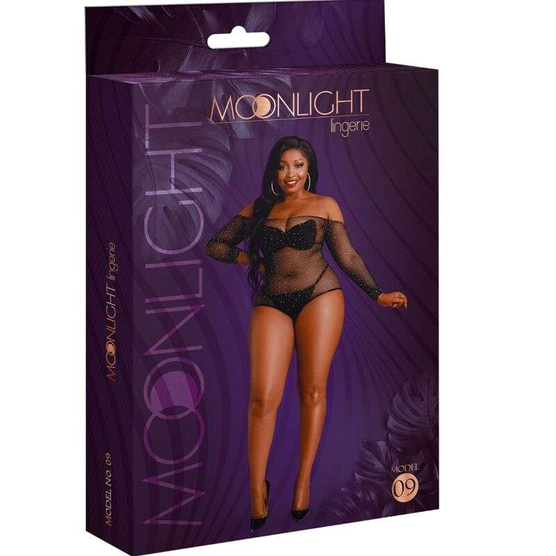 MOONLIGHT – MODÈLE 9 BODY À MANCHES LONGUES NOIR BRILLANT GRANDE TAILLE