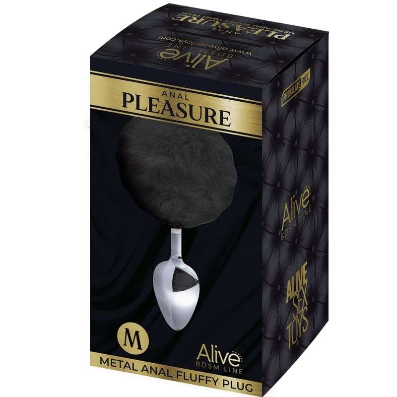 ALIVE – PLUG DE PLAISIR ANAL SPIRAL METAL FLUFFY NOIR TAILLE M