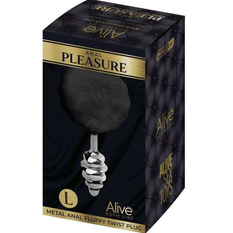 ALIVE – PLUG DE PLAISIR ANAL SPIRAL METAL FLUFFY NOIR TAILLE L