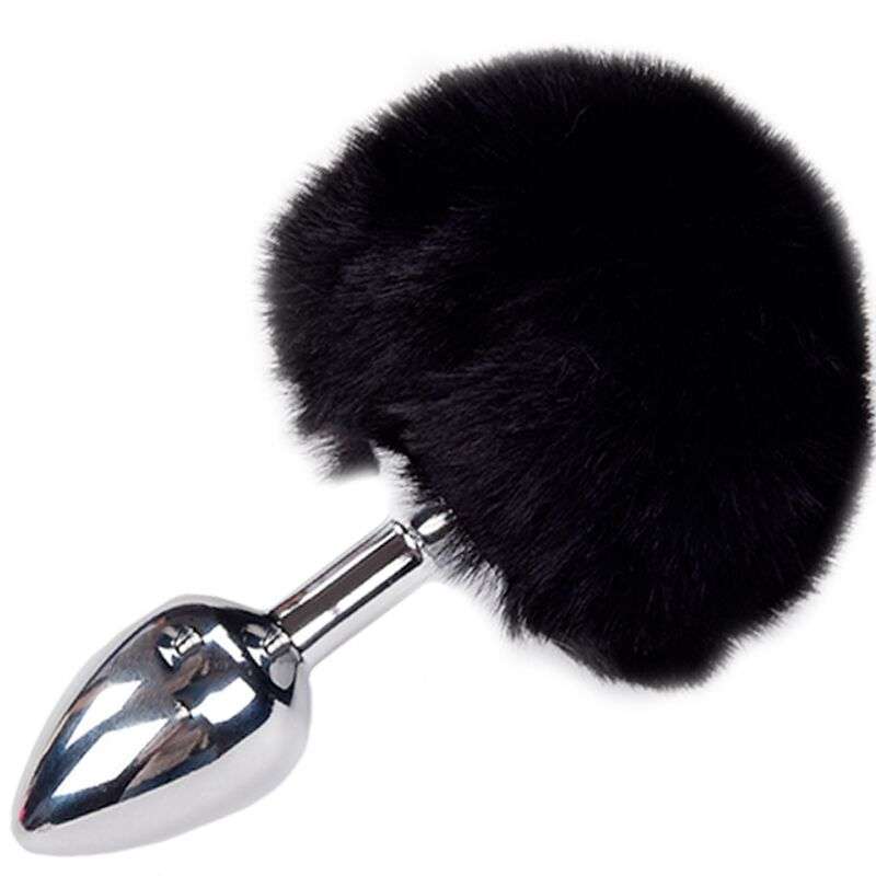 ALIVE – PLUG DE PLAISIR ANAL LISSE MÉTAL FLUFFY NOIR TAILLE M