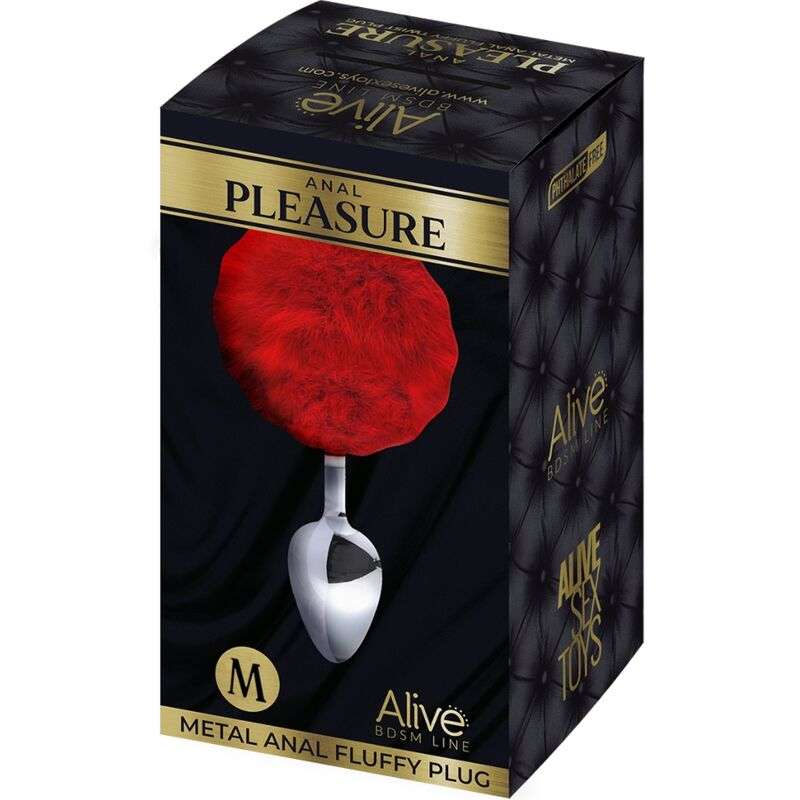 ALIVE – PLUG DE PLAISIR ANAL LISSE MÉTAL FLUFFY ROUGE TAILLE M