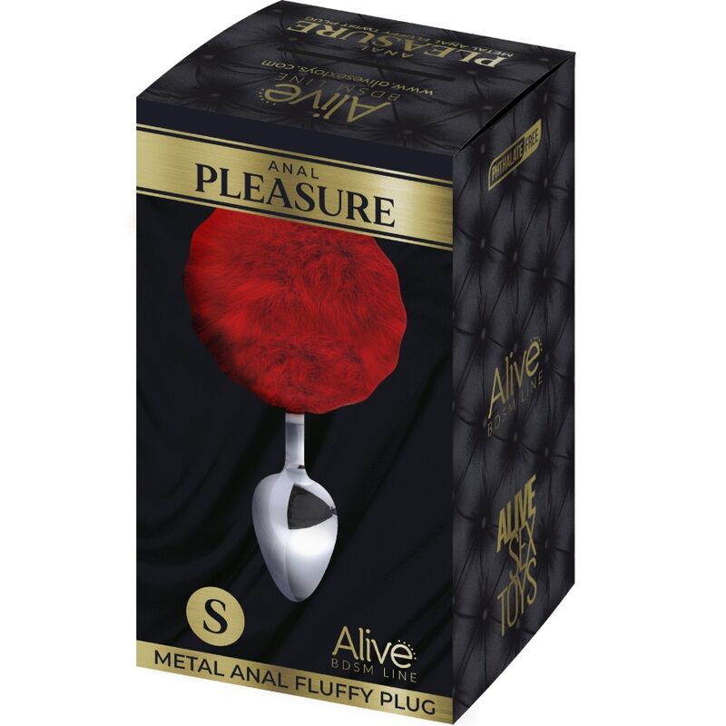 ALIVE – PLUG DE PLAISIR ANAL LISSE MÉTAL FLUFFY ROUGE TAILLE S