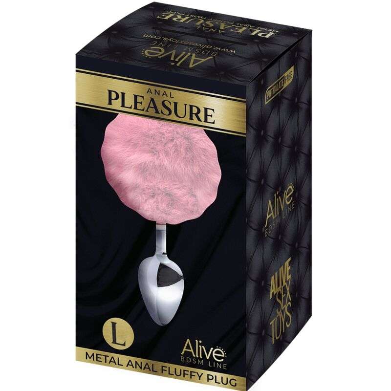 ALIVE – PLUG DE PLAISIR ANAL LISSE MÉTAL FLUFFY ROSE TAILLE S