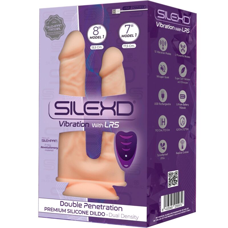 SILEXD – MODÈLE 1 VIBRATEUR PÉNIS RÉALISTE DOUBLE PÉNÉTRATION PREMIUM SILEXPAN SILICONE TÉLÉCOMMANDE 17.5 / 19.5 CM