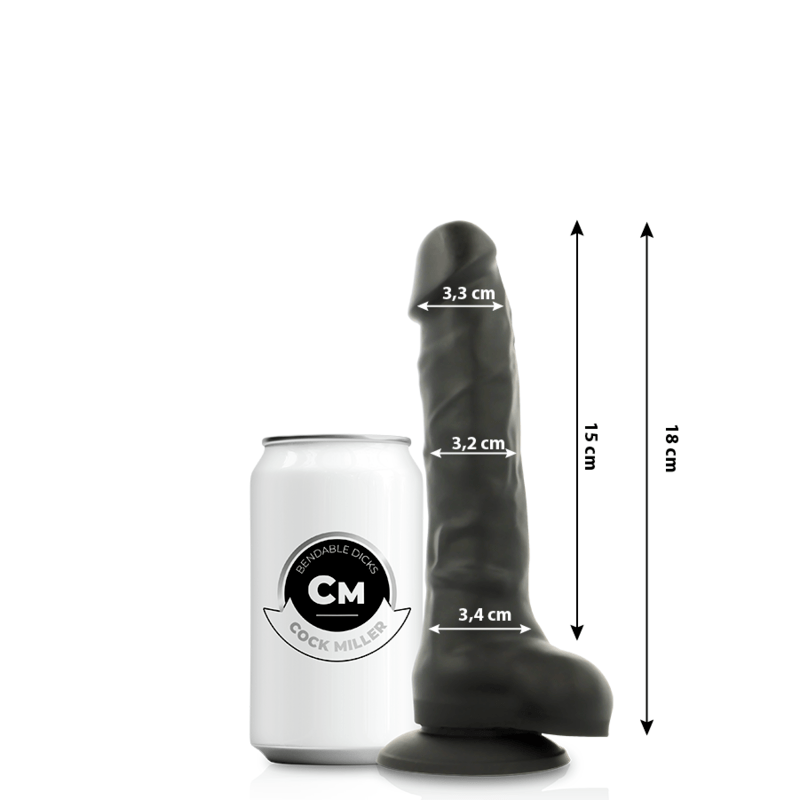COCK MILLER – GODE RÉALISTE SILICONE DENSITÉ ARTICULABLE NOIR 18 CM