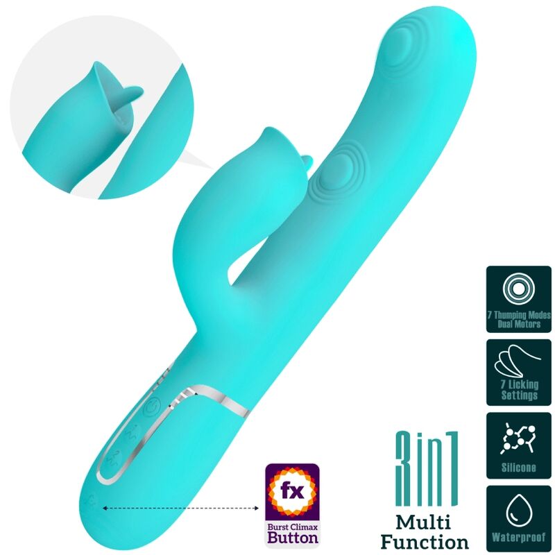 PRETTY LOVE – VIBRATEUR LAPIN À LÉCHER VERT AQUA