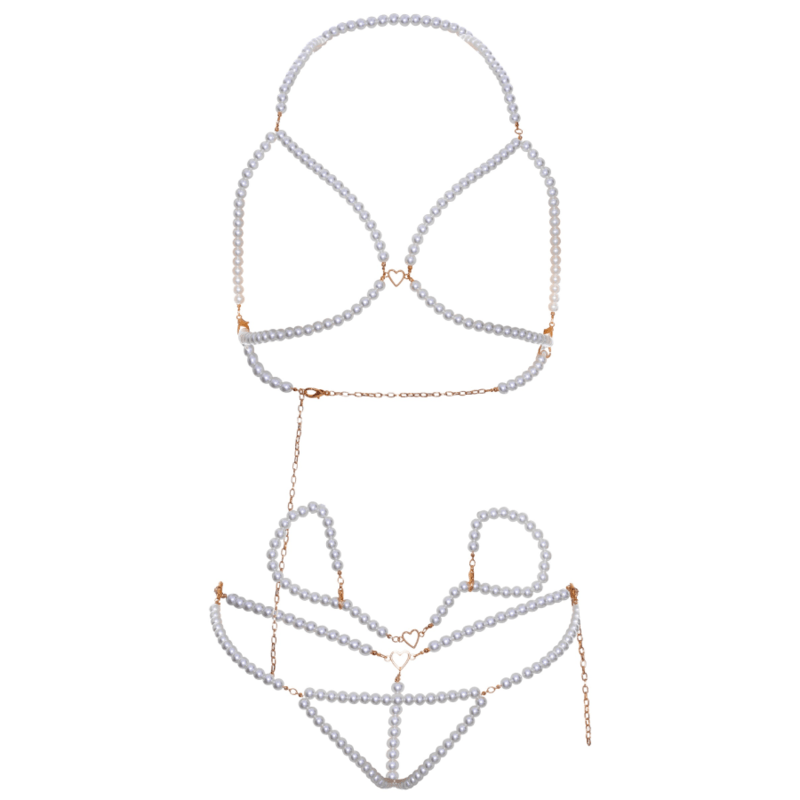 LEG AVENUE – ENSEMBLE BRACELETS SOUTIEN-GORGE ET STRING PERLES
