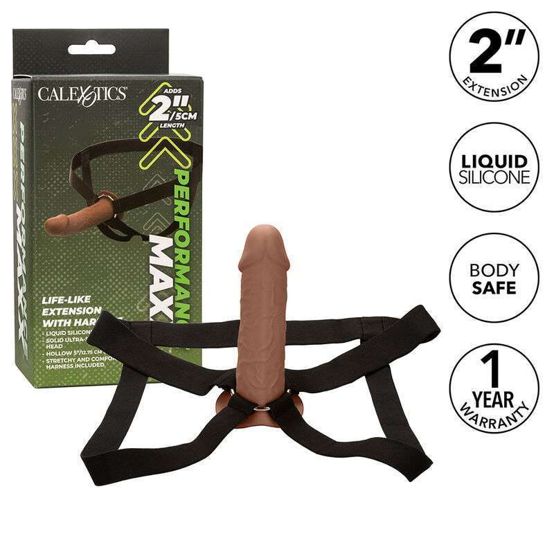 CALEXOTICS – EXTENSION PERFORMANCE MAXX RÉALISTE AVEC HARNAIS PEAU MARRON