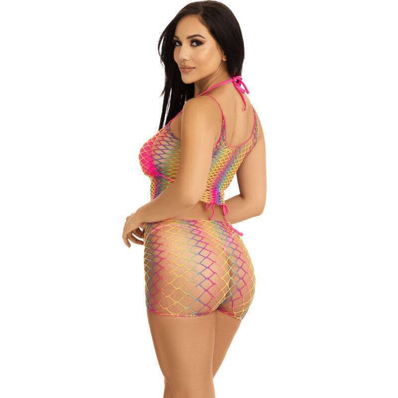 LEG AVENUE – ENSEMBLE HAUT ET PANTALON RÉSILLE MULTICOLORE