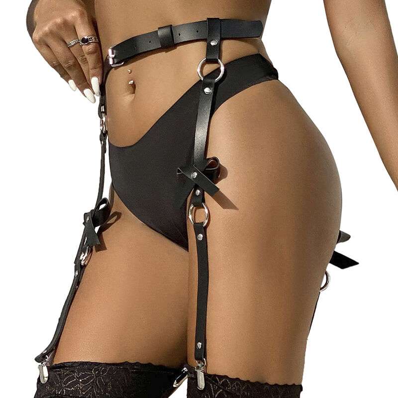 SUBBLIME – HARNAIS DE JAMBE CHAÎNE CUIR NOIR TAILLE UNIQUE
