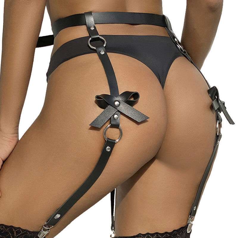SUBBLIME – HARNAIS DE JAMBE CHAÎNE CUIR NOIR TAILLE UNIQUE