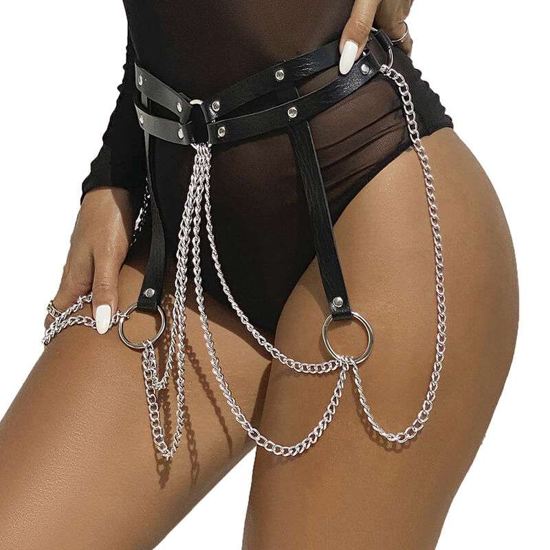 SUBBLIME – CHAINE BAGUE CUIR CEINTURE NOIR TAILLE UNIQUE