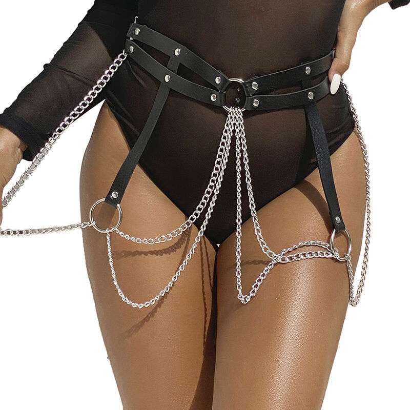 SUBBLIME – CHAINE BAGUE CUIR CEINTURE NOIR TAILLE UNIQUE