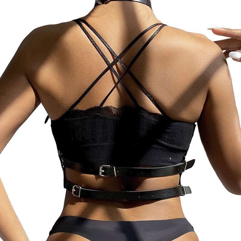 SUBBLIME – HARNAIS POITRINE ANNEAU CUIR NOIR TAILLE UNIQUE