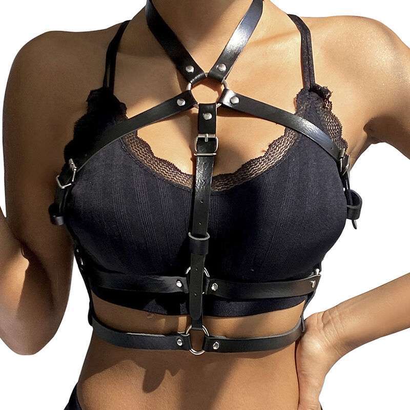 SUBBLIME – HARNAIS POITRINE ANNEAU CUIR NOIR TAILLE UNIQUE