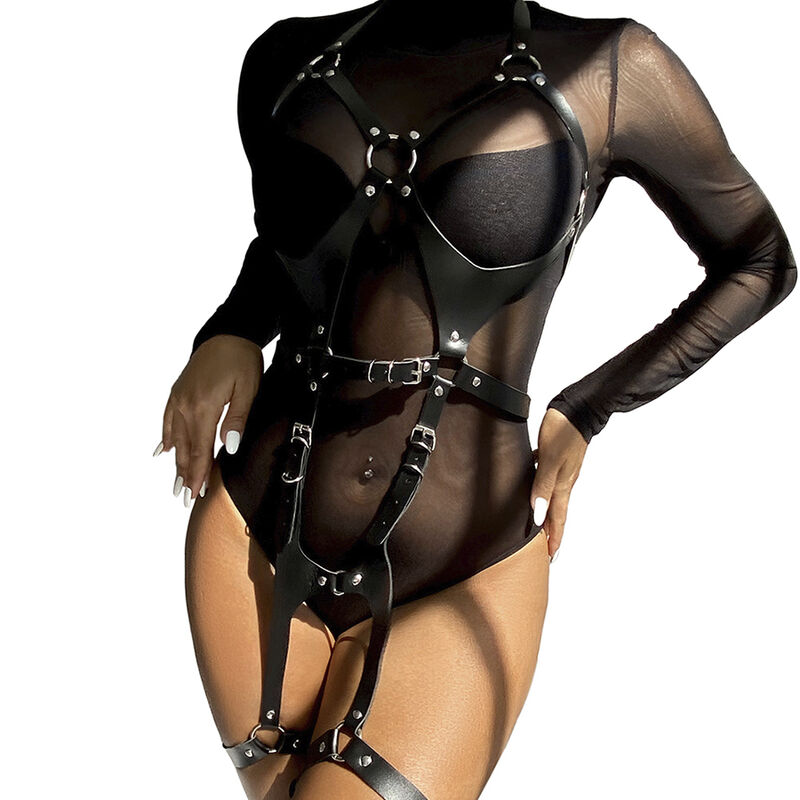 SUBBLIME – HARNAIS COMPLET AVEC BOUCLES EN CUIR NOIR TAILLE UNIQUE