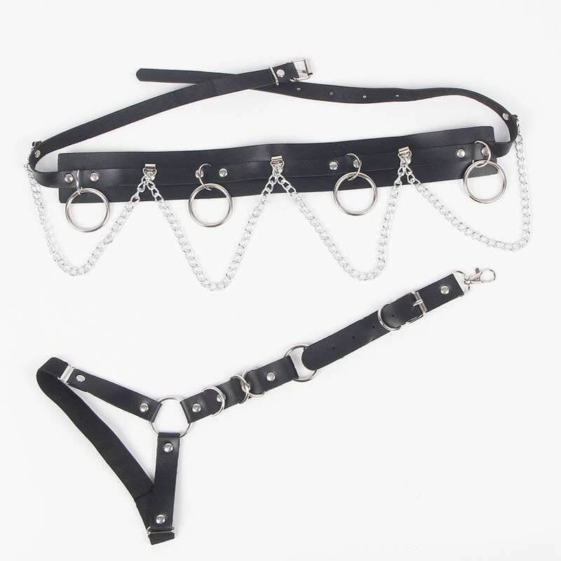 SUBBLIME – HARNAIS CEINTURE ET JARRETIÈRES AVEC ANNEAUX ET CHAÎNE DÉTAIL TAILLE UNIQUE