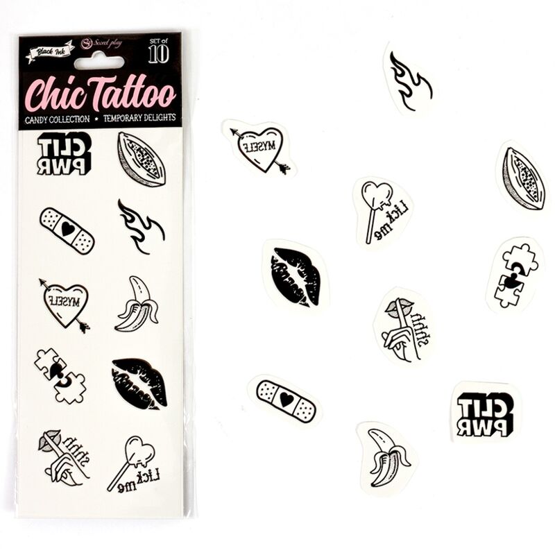 SECRET PLAY – ENSEMBLE DE 10 TATOUAGES TEMPORAIRES CANDY COLLECTION