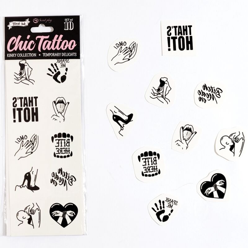 SECRET PLAY – ENSEMBLE DE 10 TATOUAGES TEMPORAIRES KINKY COLLECTION