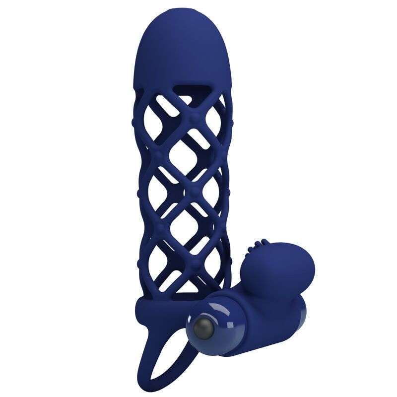 PRETTY LOVE – GIANN ANNEAU VIBRATEUR AVEC GAINE EN SILICONE BLEU