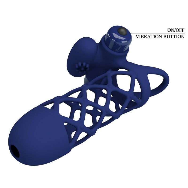 PRETTY LOVE – GIANN ANNEAU VIBRATEUR AVEC GAINE EN SILICONE BLEU