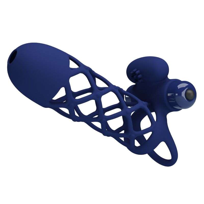 PRETTY LOVE – GIANN ANNEAU VIBRATEUR AVEC GAINE EN SILICONE BLEU
