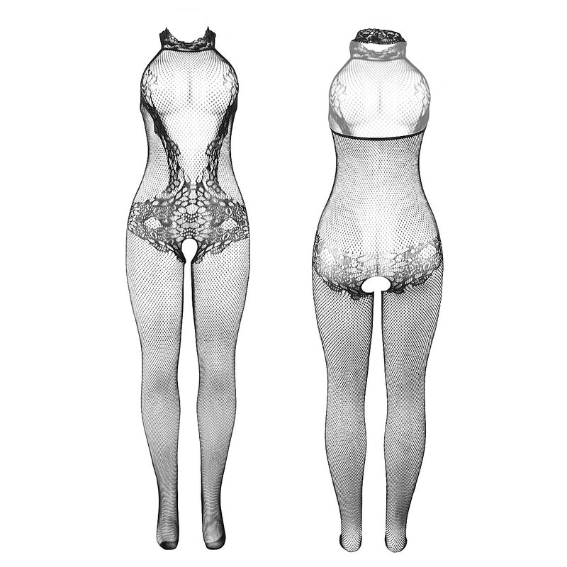 SUBBLIME – 951801 BODYSTOCKING RÉSILLE ET DENTELLE SANS FOURREAU COL MONTANT NOIR TAILLE UNIQUE