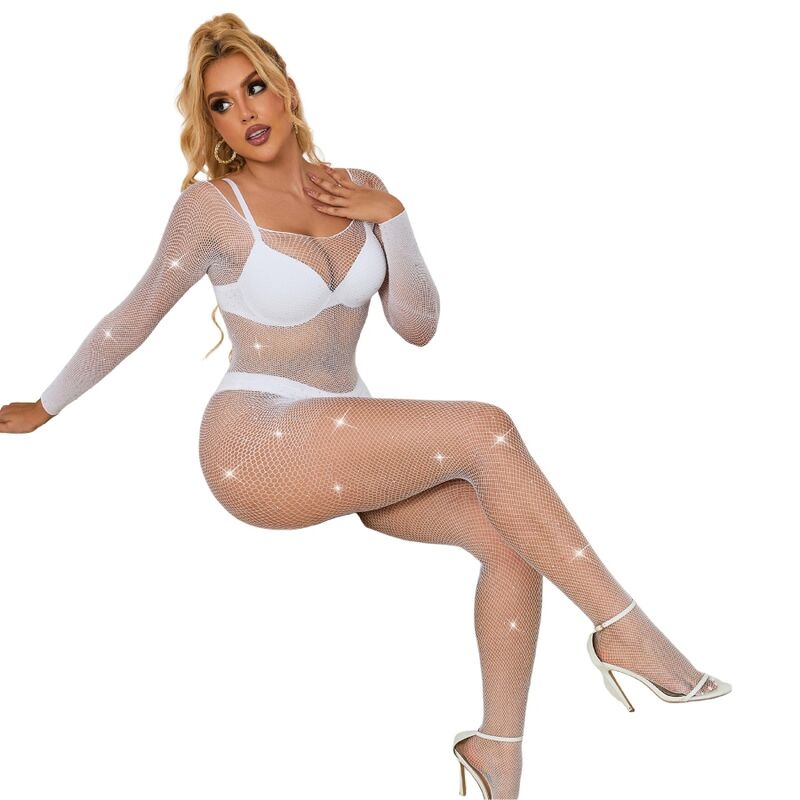 SUBBLIME – 952396 BODYSTOCKING RESILLE AVEC LOSANGES MANCHES LONGUES BLANC TAILLE UNIQUE