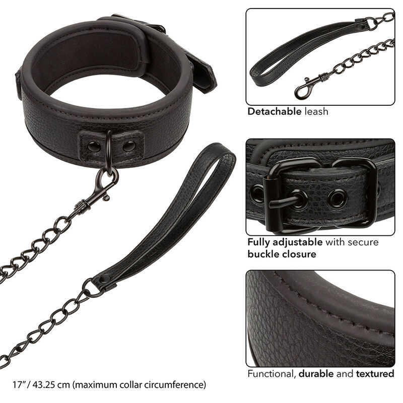 CALEXOTICS – NOCTURNAL COLLIER ET LAISSE EN CUIR RÉGLABLE NOIR