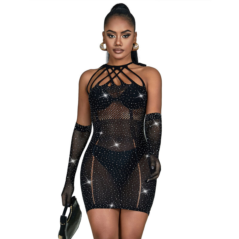 SUBBLIME – 952235 ROBE RÉSEILLE AVEC STRASS NOIR TAILLE UNIQUE