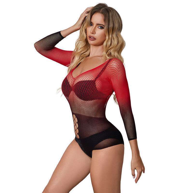 SUBBLIME – 952259 ROBE RÉSILLE ÉLASTIQUE MANCHES LONGUES DÉGRADÉ ROUGE ET NOIR TAILLE UNIQUE
