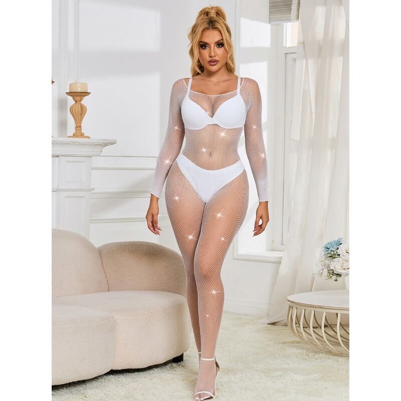 SUBBLIME – 952396 BODYSTOCKING RESILLE AVEC LOSANGES MANCHES LONGUES BLANC TAILLE UNIQUE
