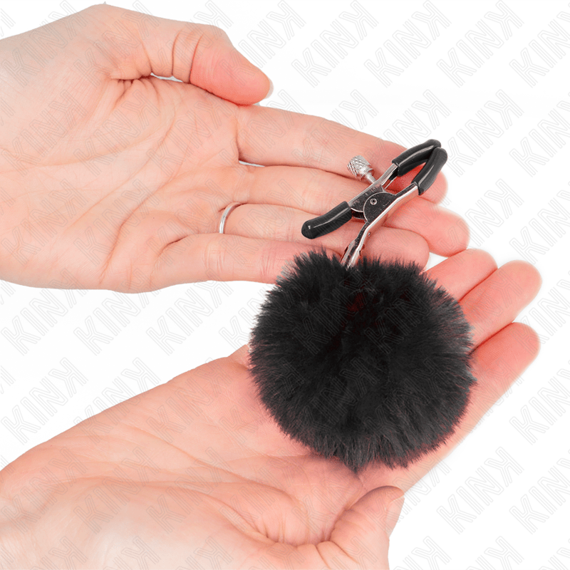 KINK – PINCE A METON BOULE EN FAUSSE FOURRURE NOIR 6 CM