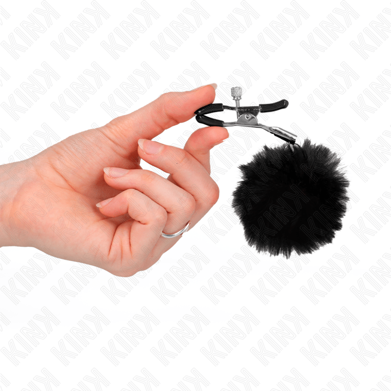 KINK – PINCE A METON BOULE EN FAUSSE FOURRURE NOIR 6 CM