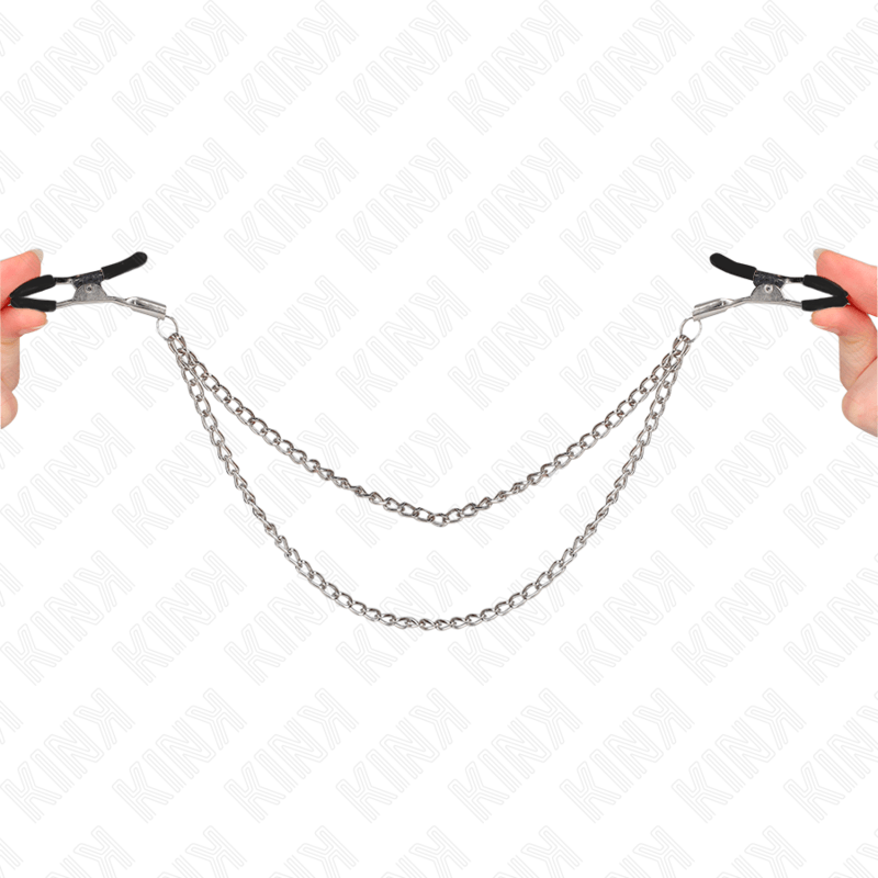 KINK – PINCES À TETEAUX AVEC 2 CHAÎNES ÉPAISSES ARGENT 20/23 CM