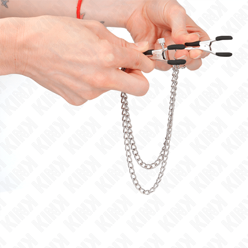 KINK – PINCES À TETEAUX AVEC 2 CHAÎNES ÉPAISSES ARGENT 20/23 CM