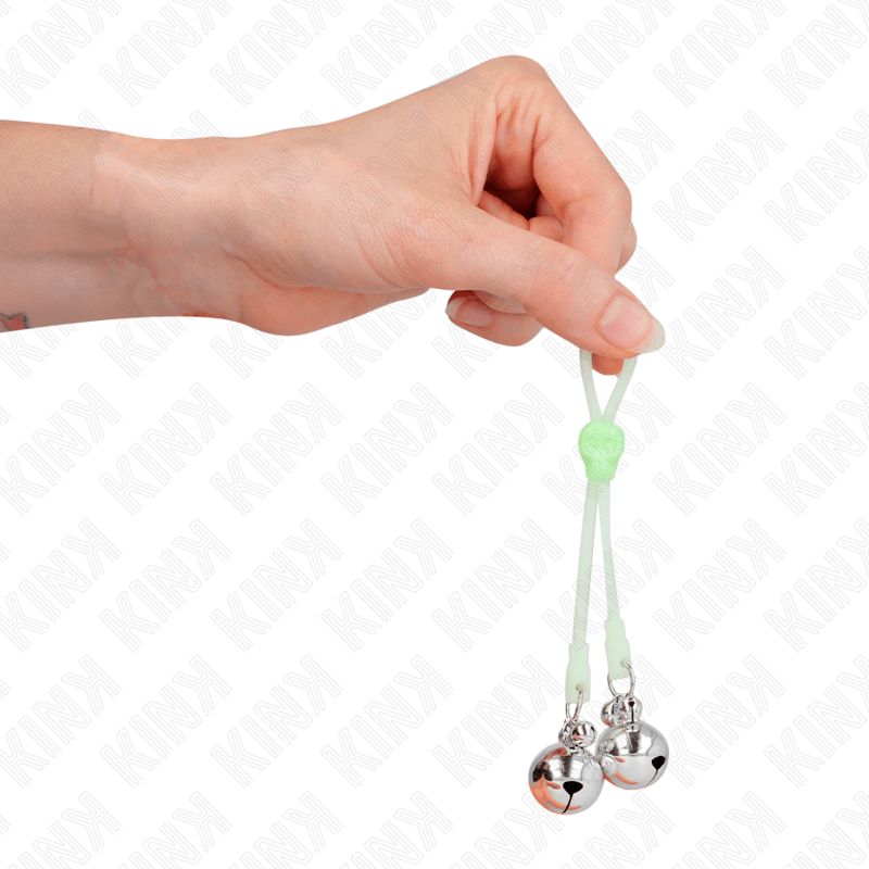 KINK – PINCES À TETON LUMINEUSES CRÂNE AVEC ANNEAU CLOCHES RÉGLABLES VERT / ARGENT