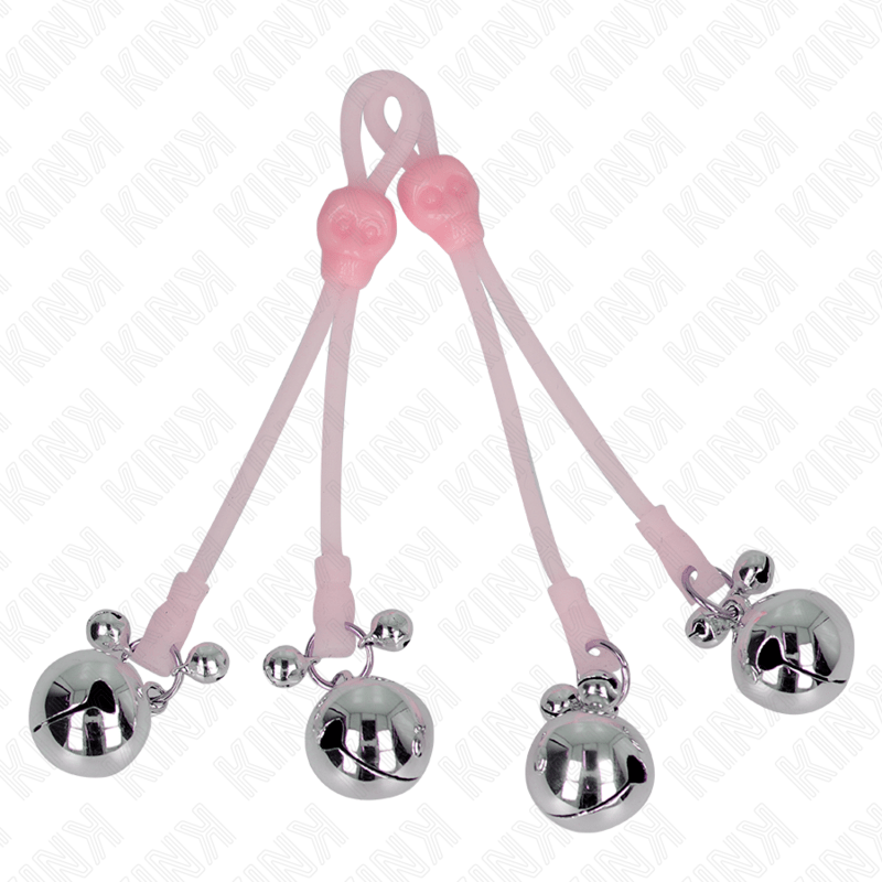 KINK – PINCES À TÉLÉPIN LUMINEUSES CRÂNE AVEC ANNEAU CLOCHES RÉGLABLES ROSE / ARGENT
